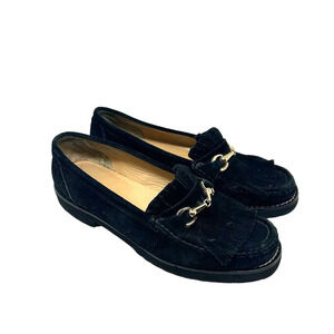 275‎ Central Loafer Flat Shoes 3208 Gold Hardware Fringe Suede Black Size US 8